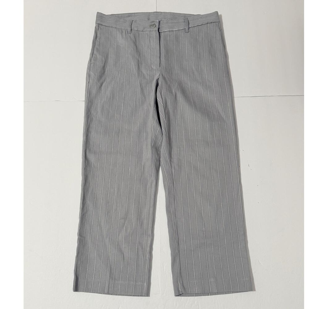 J. Jill Linen Blend Stretch Gray Striped Trouser Pants, Size 10